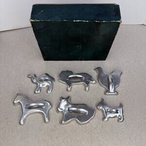 Lot of 6 Vtg Aluminum Figural Shape Cookie Cutters Animals Chicken Dog Lion